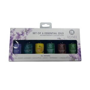 Lomi Aromatherapy Essential Oils Set of 6 Lavender Eucalyptus Lemon